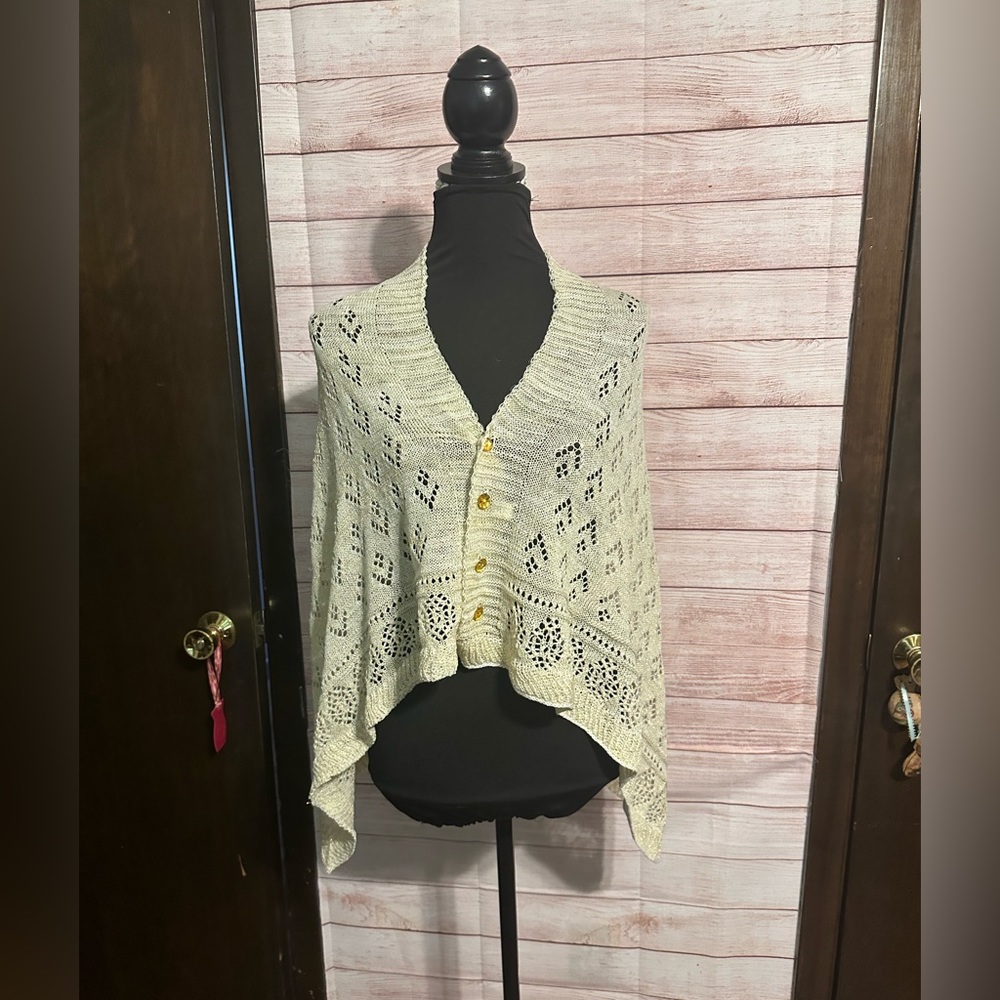 Cream & gold knit shawl